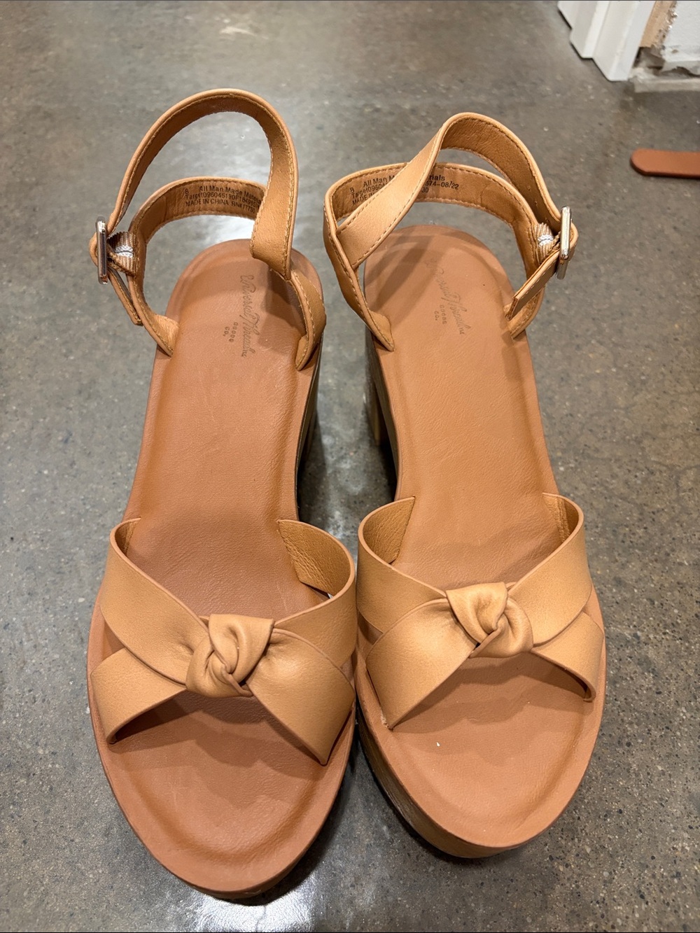 Women’s Knot Detail Tan Wedge Sandals with Ankle Strap